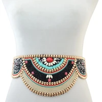 bohemian acrylic resin bead shell wide belt women ladies elastic stretch thick waistband belly body chain jewelry mash up