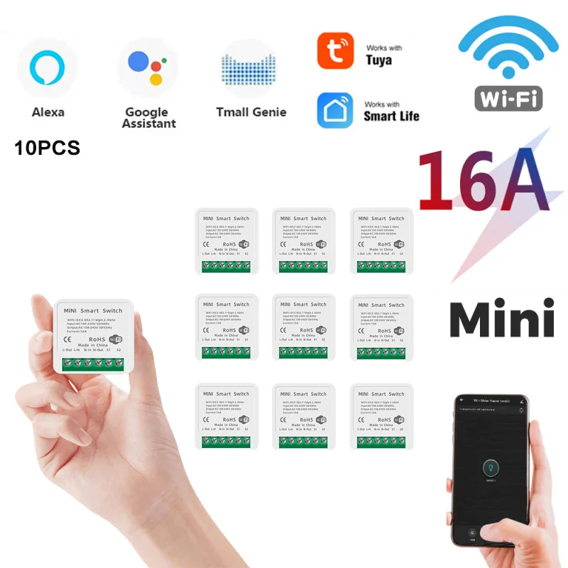 

1-10 шт., модуль переключателя с поддержкой Wi-Fi, 16 А