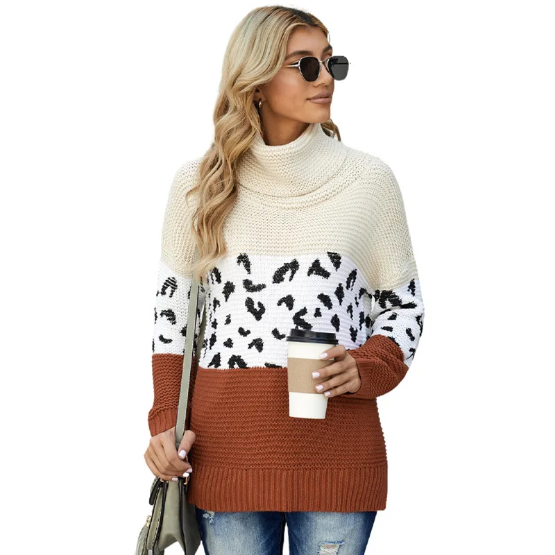 

Пуловеры женские свитера с высоким воротником с длинным рукавом в стиле пэчворк с леопардовым принтом женский джемпер осенний Базовый Топ ...