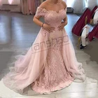 Женское вечернее платье-Русалка Fanshao, розовое платье с открытыми плечами и коротким рукавом, со съемным хвостом и аппликацией из бисера для выпускного вечера