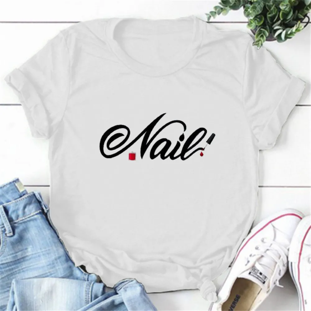 

New T Shirt Women's Fashion Fingernail Nail Art 90s Ladies Summer Short-sleeve Harajuku Short Women's T-shirt Female Tops Tee