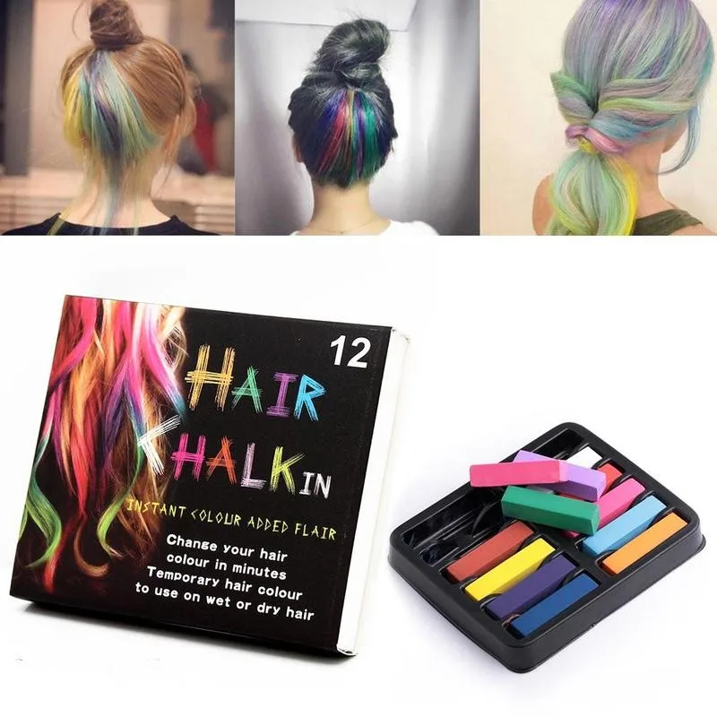 

12 Colors/set Temporary Hair Chalk Set Rainbow Coloured Pastels Tool DIY Hair Kit Soft Pen Dye Salon Hair G7N5