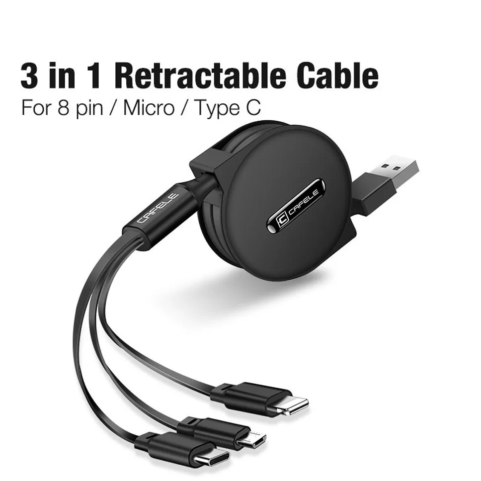 3а 1 м 3 в Выдвижной usb кабель для iPhone Micro USB type C плоский Быстрая зарядка 6 7 8 X Xiaomi huawei