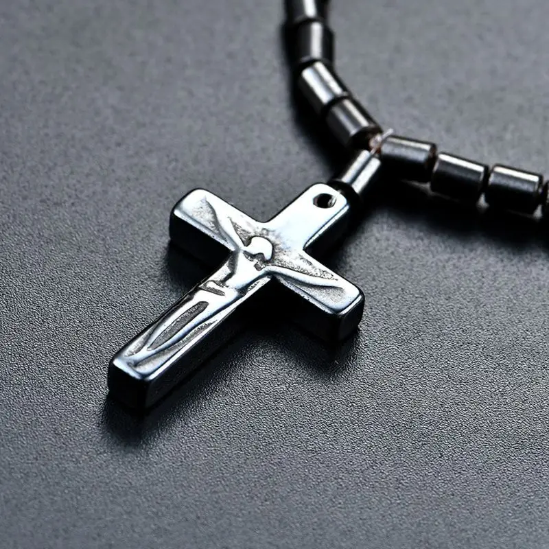 

Black Hematite Magnetic Therapy Cross Pendant Necklace Neck Pain Relief Jewelry