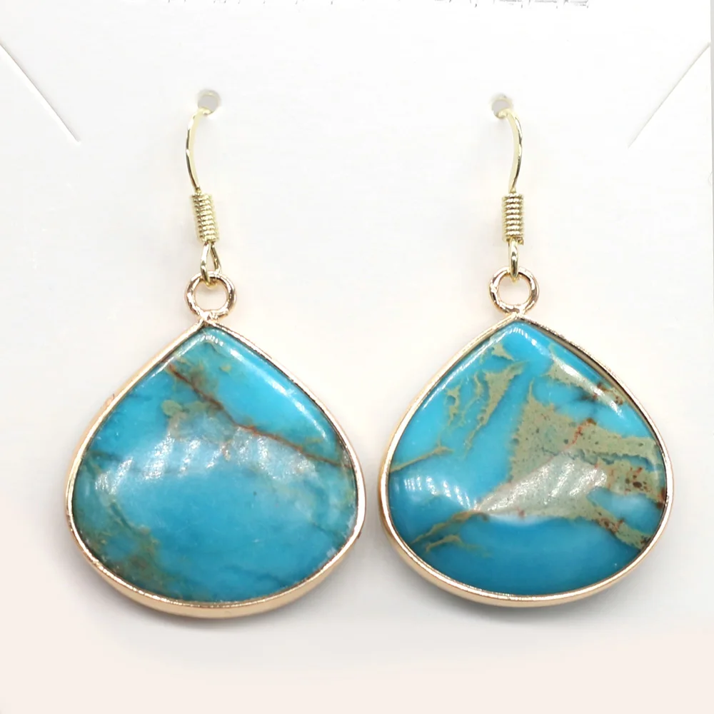 

Natural Agates Stone Pendant Earrings a Pair Water Drop Shape Blue Emperors Stone Earrings for Women Jewelry Earring 20x25mm