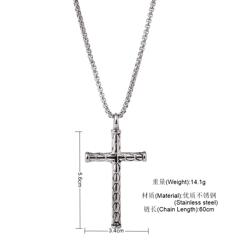 

New Fashion Wholesale Long Chain Punk Cross Pendant Necklace Stainless Steel Religious Necklace Jewelry