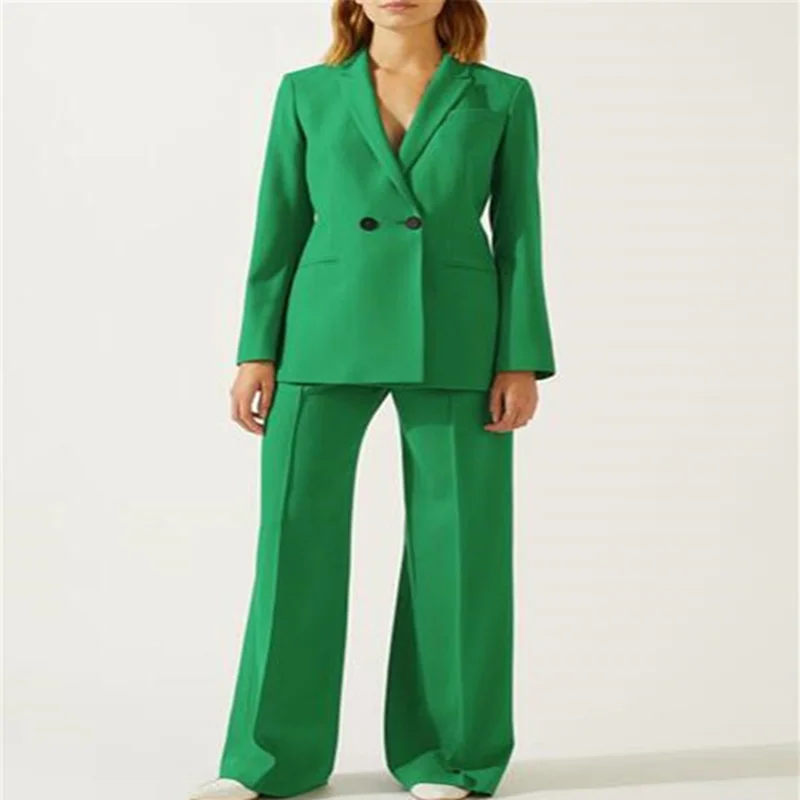 

Double Breasted Peak Lapel Stylish Office Lady Green Women's Suit Set For Work Slim Fit Casual Plus Size Jacket Blazer Pants