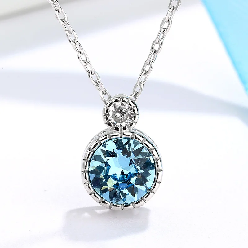 

The Heart Of The Sea S925 Sterling Silver Necklace Female Net Red Clavicle Chain Crystal Pendant Ins Fashion Trend Accessories