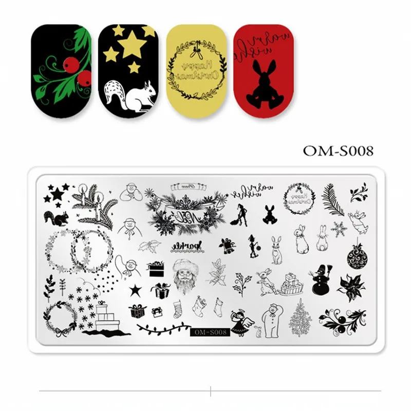 1 шт. Рождественская пластина для стемпинга ногтей перо кролик носки подарок
