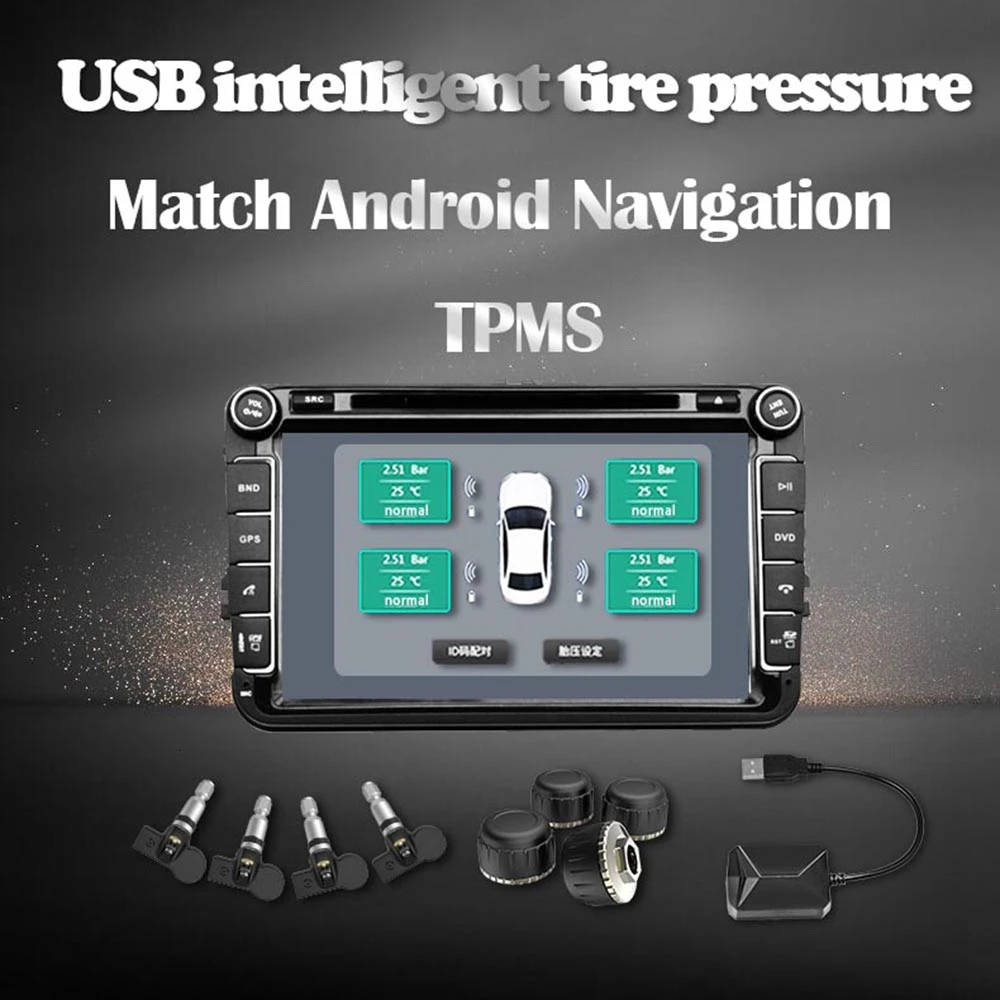 Автомобильный USB Android система контроля давления в шинах дисплей TPMS 4 Внутренний