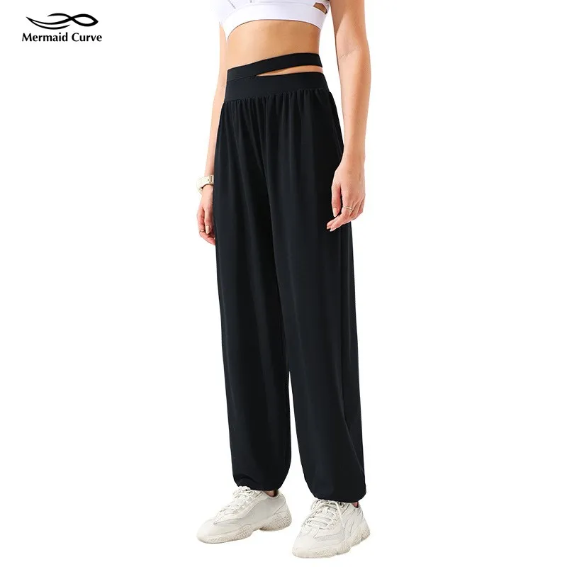 

Mermaid Curve Hollow Out High Waist Loose Sport Wide Leg Pilates Pant Women Autumn Thin Dance Trousers Yoga Pants