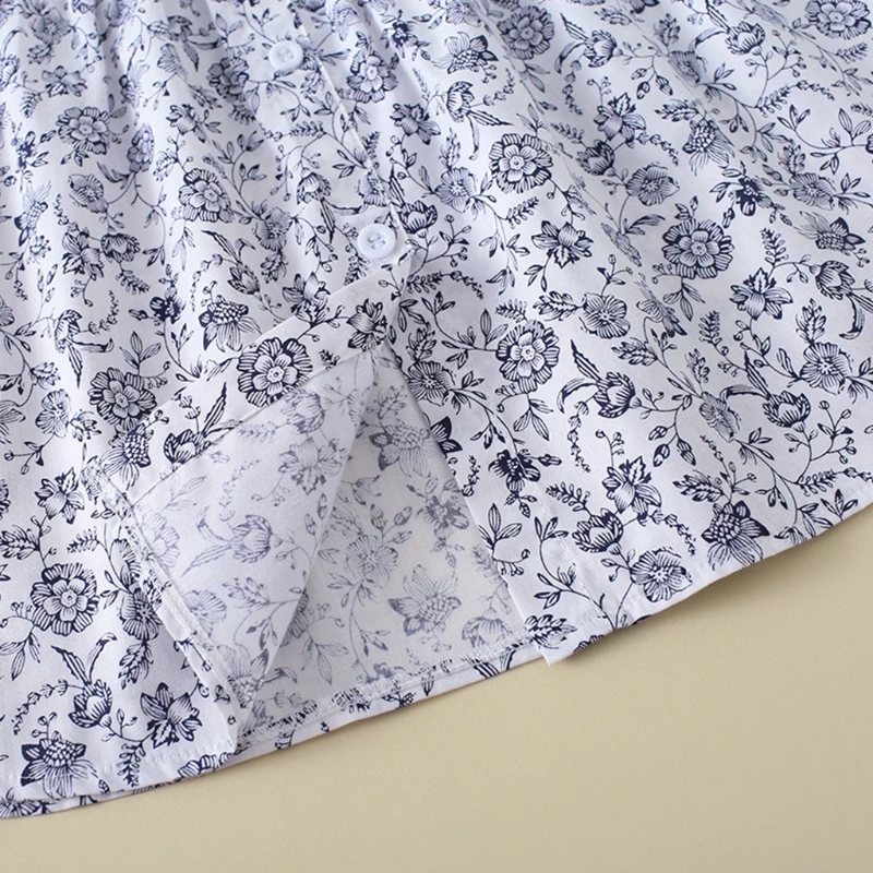 

Q1QA Pastoral Style Women Autumn Shirt Blouse Extender Vintage Floral Print Layering Faux Top Lower Sweep Skirt False Hem Half