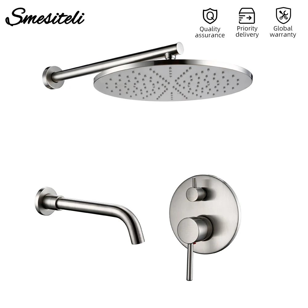 Smesiteli Твердый латунный 2 полосный матовый никелевый смеситель для душа ванной