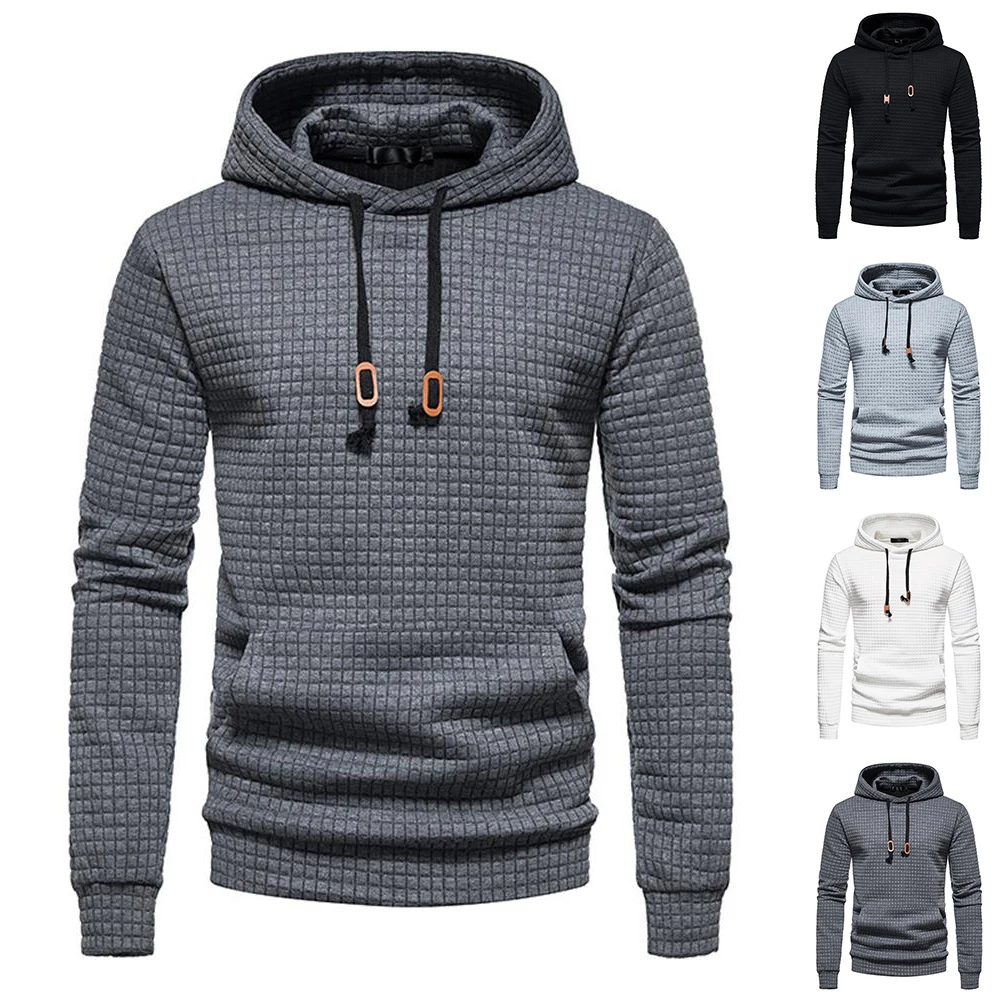 

Winter Men Sweatshirts Casual Autumn Sports Hoodies Fashion Hooded Long Sleeve Solid Plaid Warmer Outwear Drawstring Hoody