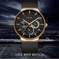 lige brand luxury mens business quartz watch casual slim steel mesh band waterproof sport wristwatches clock male montre homme