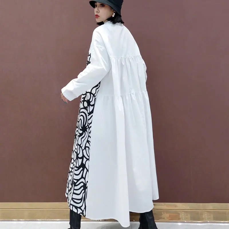 

XITAO Patchwork Print Pattern Ruffles Women 2021 Spring Casual Fashion New Style Temperament All Match Women Clothes ZXR1635