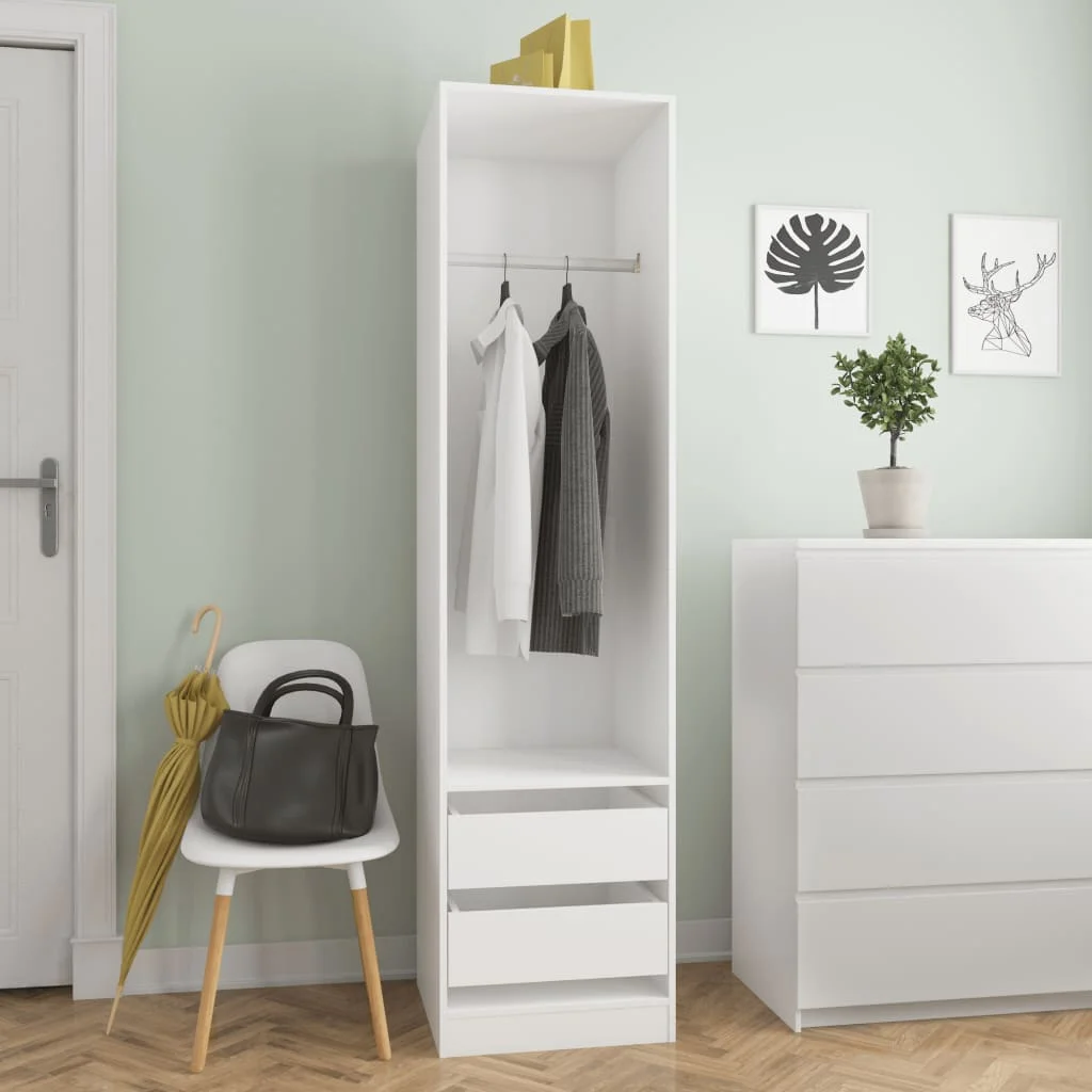 

Closet Wardrobe Cupboards with Drawers White Chipboard Storage Cabinet for Home Minimalist Modern 50X50X200 CM Bedroom Furniture