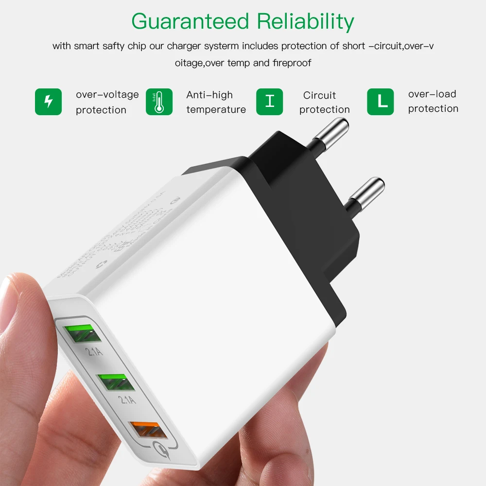 Универсальное USB зарядное устройство, 3 порта, быстрая зарядка, адаптер для путешествий, настенное зарядное устройство, адаптер, портативный, EU штекер для iPhone, Android, планшета