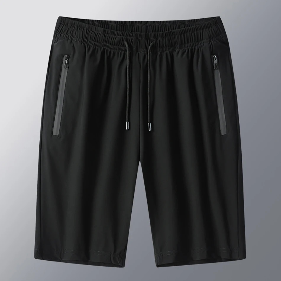 Summer New men's Casual Ice Silk Shorts Black Solid Color Breathable Swimming Trunks Quick-Drying Gyms Sports Five-Point Pants