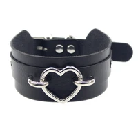 gothic style heart choker necklace on neck leather goth jewelry harajuku chocker stud black collar for women
