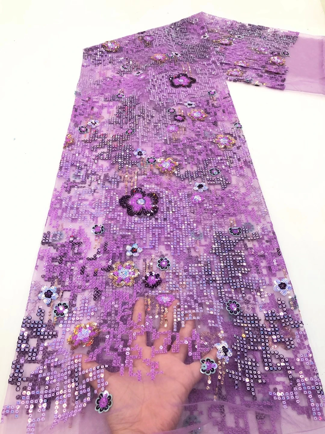 Новинка 2021 фиолетовая африканская французская сетчатая кружевная ткань вышитая