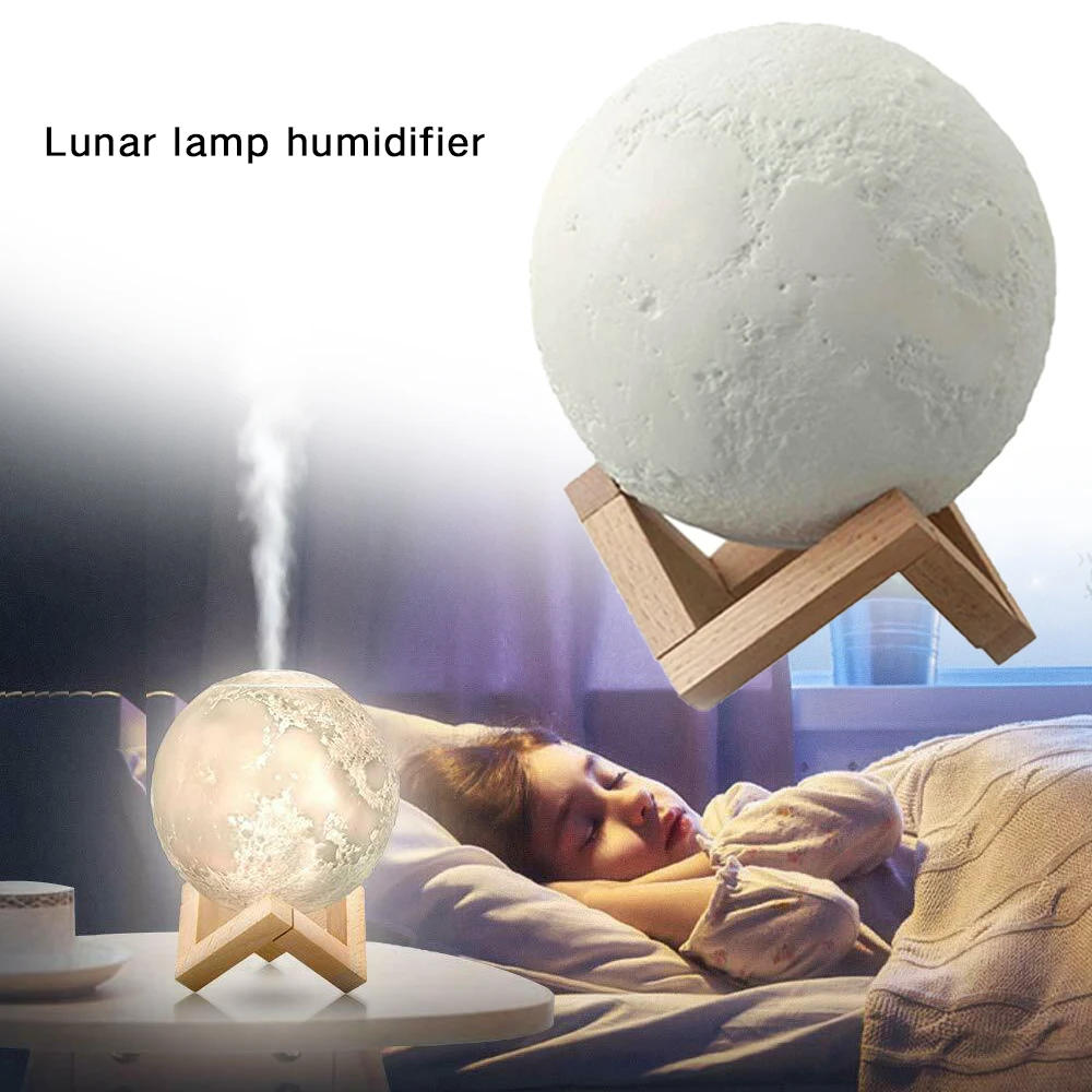 

LED Night Light 3D Print Moon Lamp Rechargeable Color Changed Lighting Touch Lamp with Aromatherapy Air Humidifier Night Lamp
