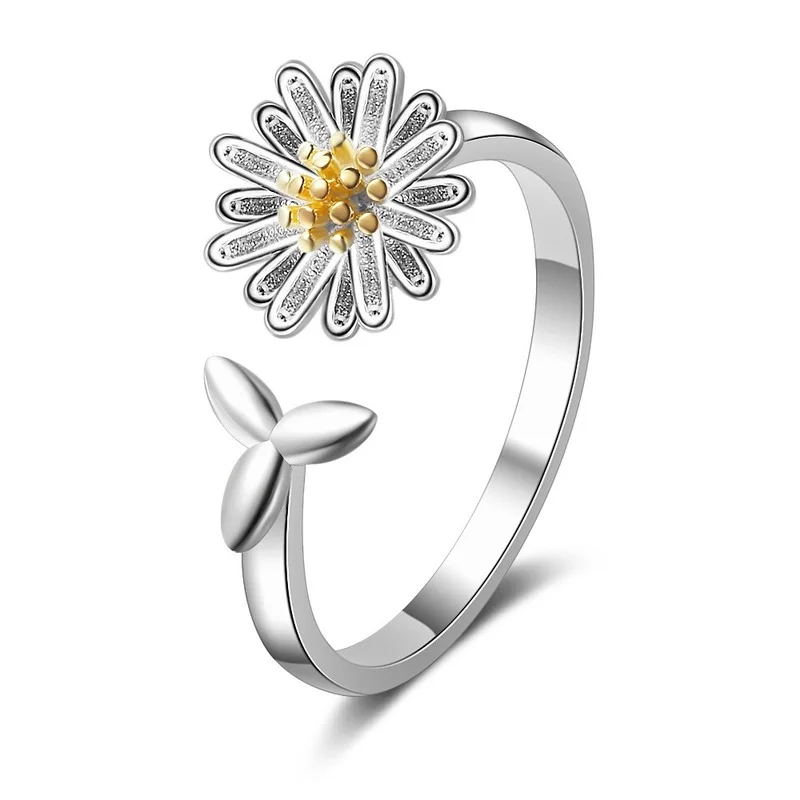 

Rings 2021 Trend New Cute Ring Daisy Opening Adjustable Ring Leaf Girl Fashion Jewelry for Women Wholesale Anillo Bague Femme