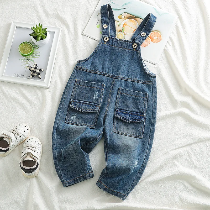 

Children's Overalls Spring Autumn New Kids Boys Girls Casual Denim Jumpsuits Baby Pockets Jeans Pants Toddlers Jeans Trousers