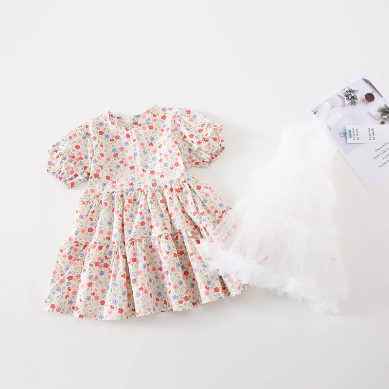 Летнее платье MILANCEL с цветочным принтом одежда для девочек Хлопковое и кружевная