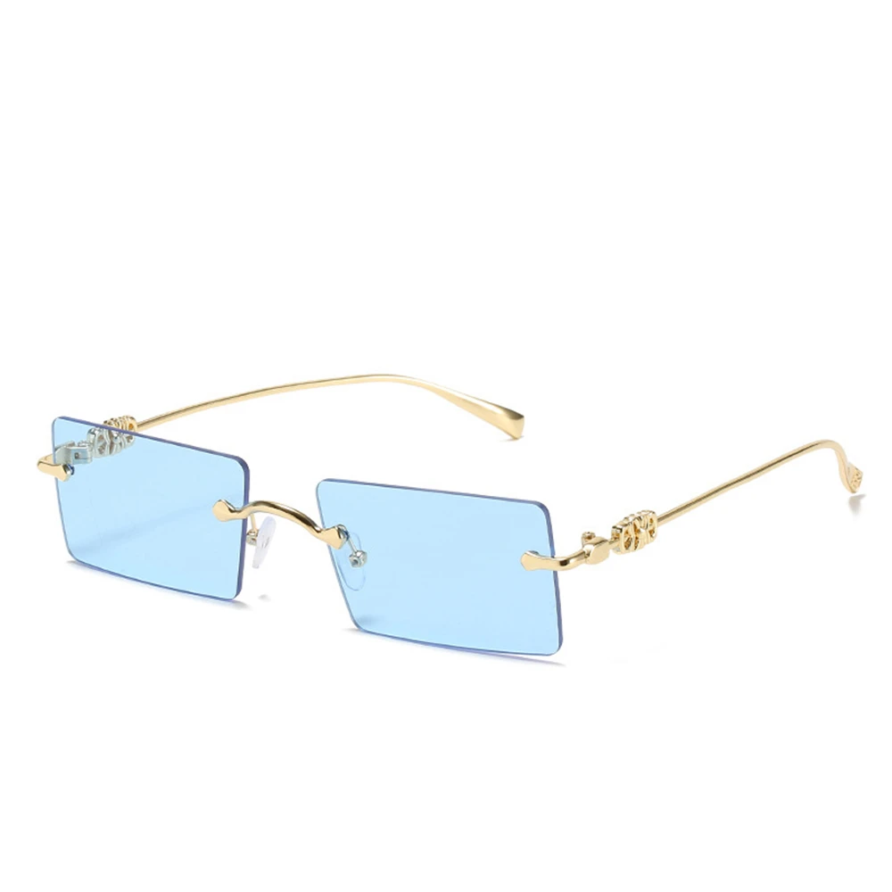 

UEESHOP Fashion Square Rimless Sunglasses New Women Small Sun Glasses Shades Luxury Brand Metal UV400 Eyewear