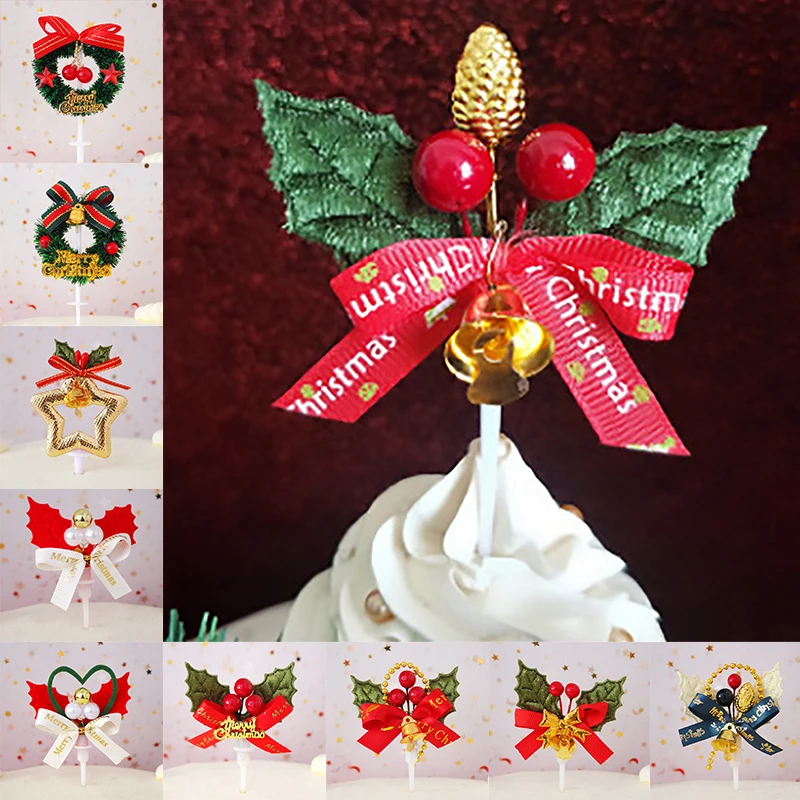

5Pcs 3D Christmas Cake Decoration Plug-In Three-Dimensional Christmas Tree Garland Decoration Christmas Cake Decoration Ornament