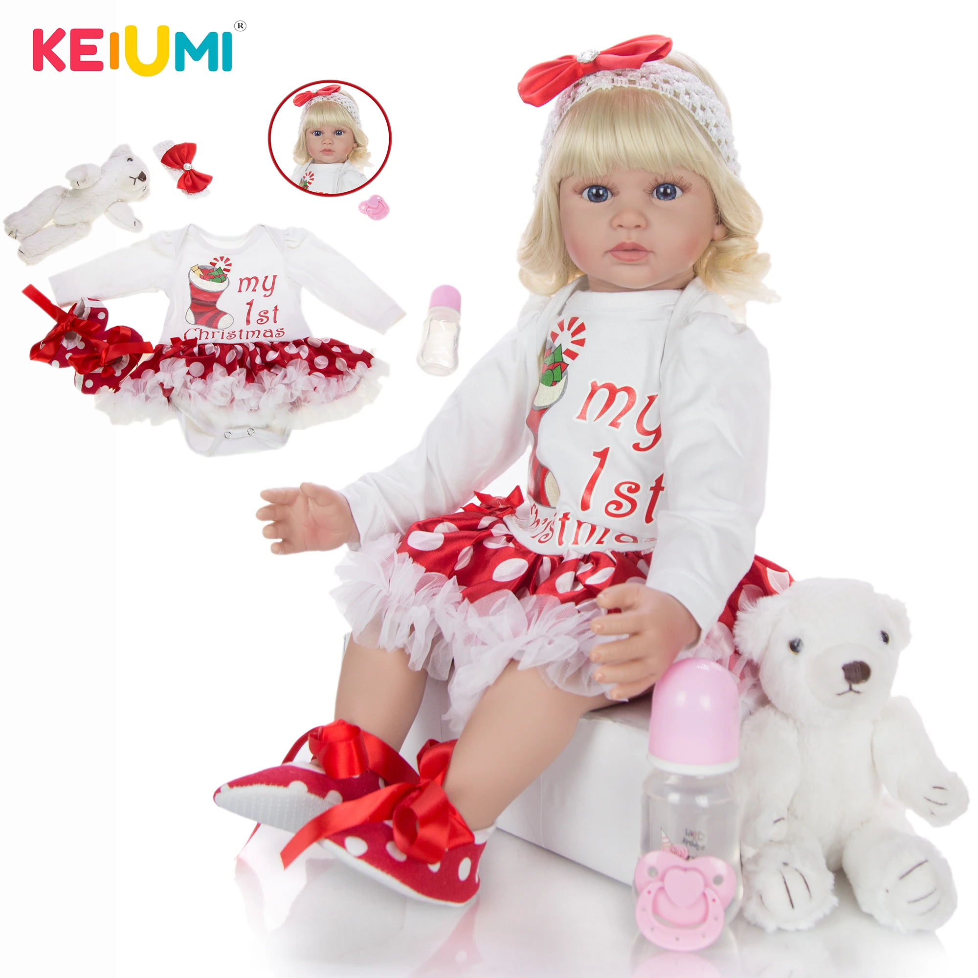 KEIUMI Новая игрушка модные милые рождественские 24 дюймовые золотые локоны Reborns