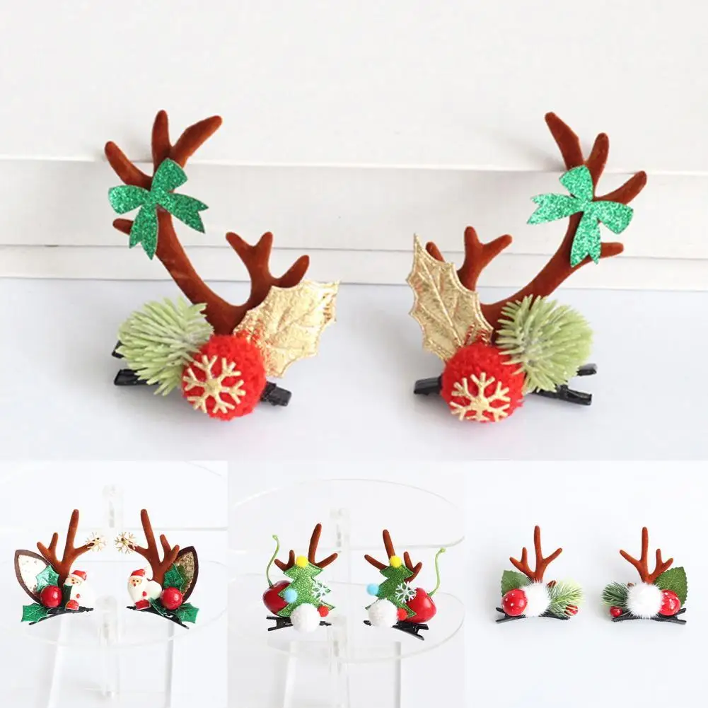 

1 Pair Christmas Hairpins Santa Claus Pine Cone Accessories Lovely Headband Reindeer Antlers Hair Clips Hair Accessories