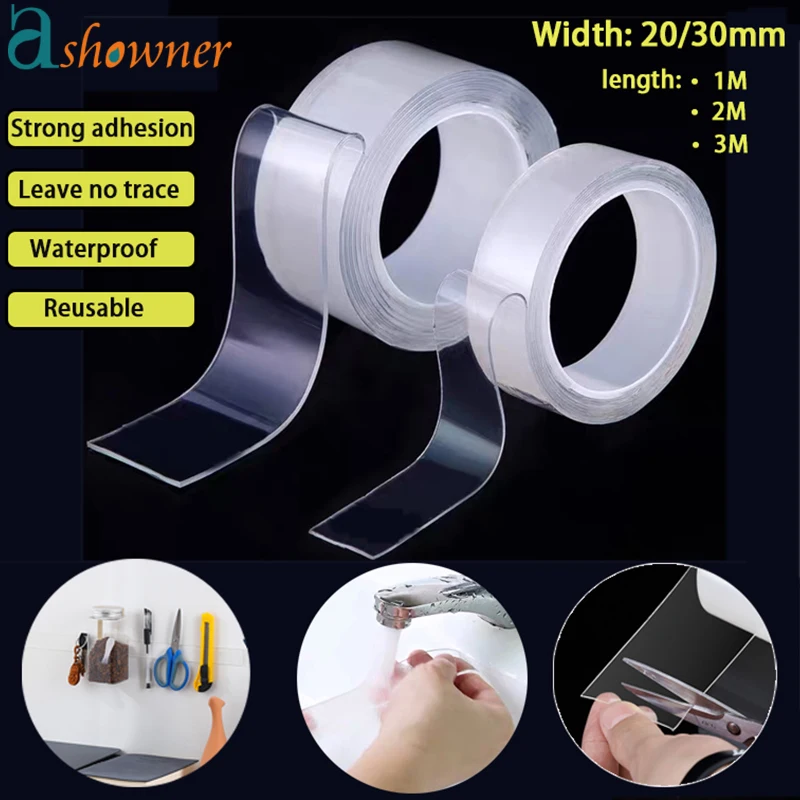 

3/2/1M Nano Tape Double Sided Wall Stickers Transparent Reusable Waterproof Adhesive Tapes for Car Kitchen Bathroom Supply Tapes