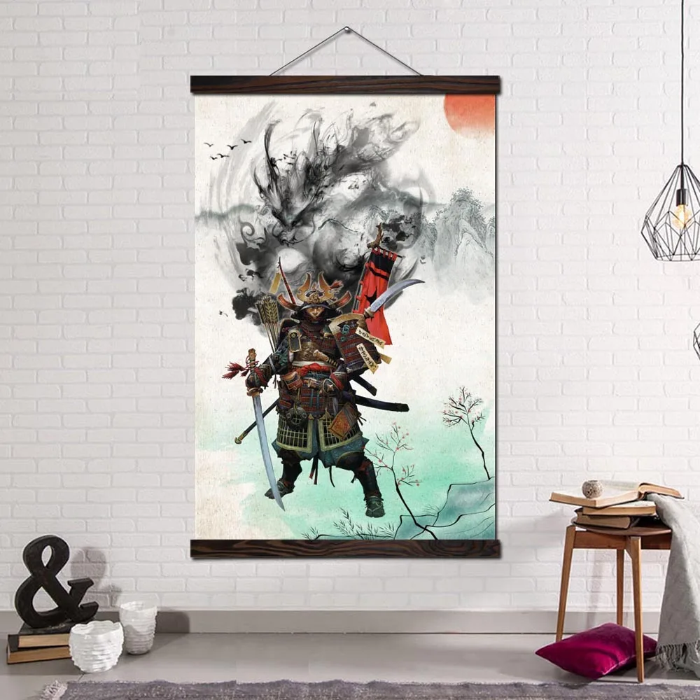 

Wall Art Canvas Painting Posters and Prints Decorative Pictures for Living Room Home Decoration Dragon Samurai Image