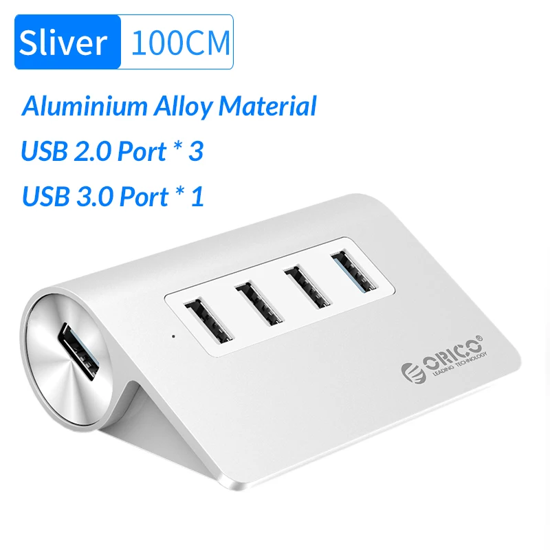 ORICO Мульти USB 2,0 3,0 4 порта концентратор 5 Гбит/с высокоскоростной USB3.0 разветвитель для ноутбука компьютера телефона планшета Mac OS - Цвет: 4 Port Sliver 100CM