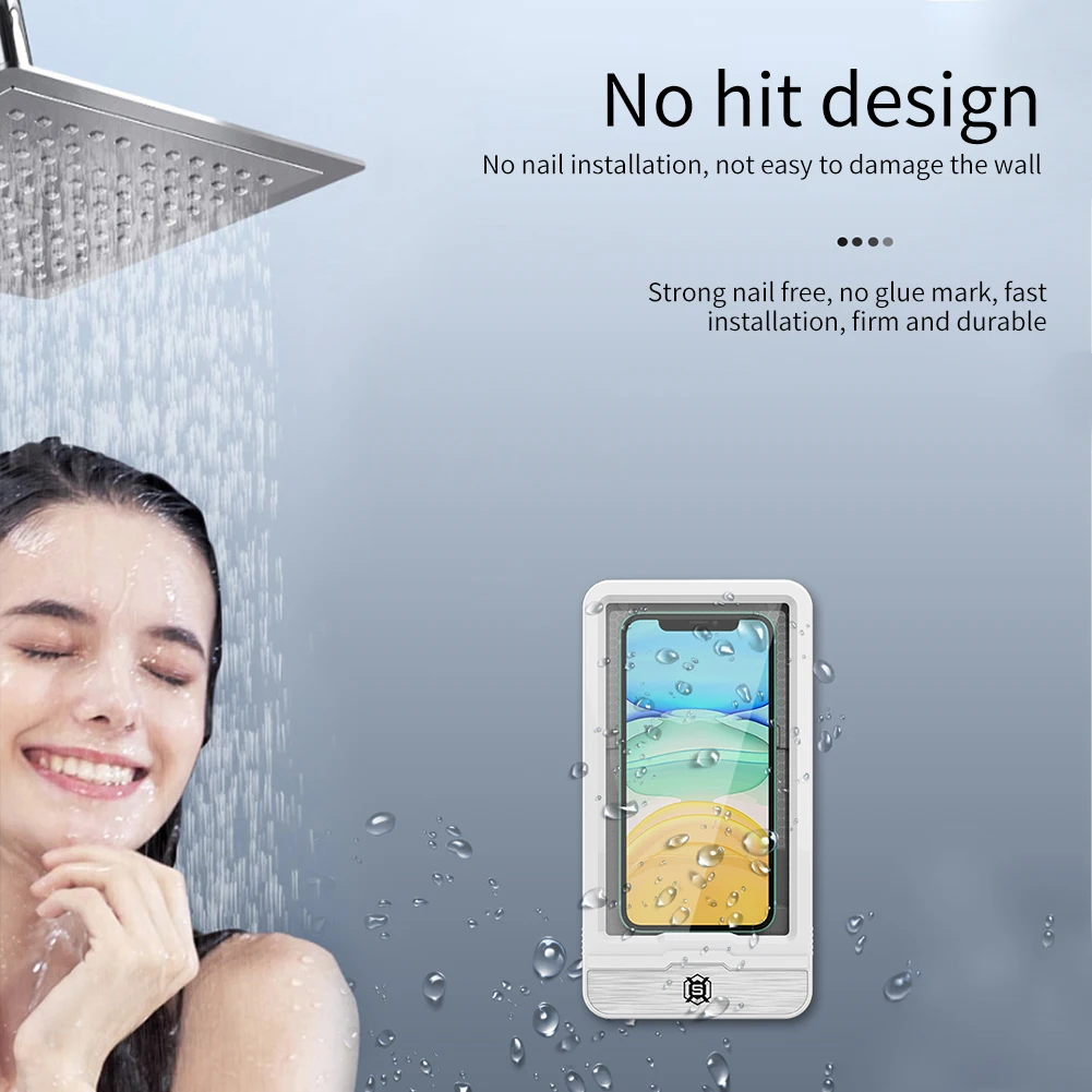 

Punch Free Waterproof Phone Case Universal Shockproof Anti Fall Wall Mounted Touch Screen Home Bathroom Easy Install Adhesive