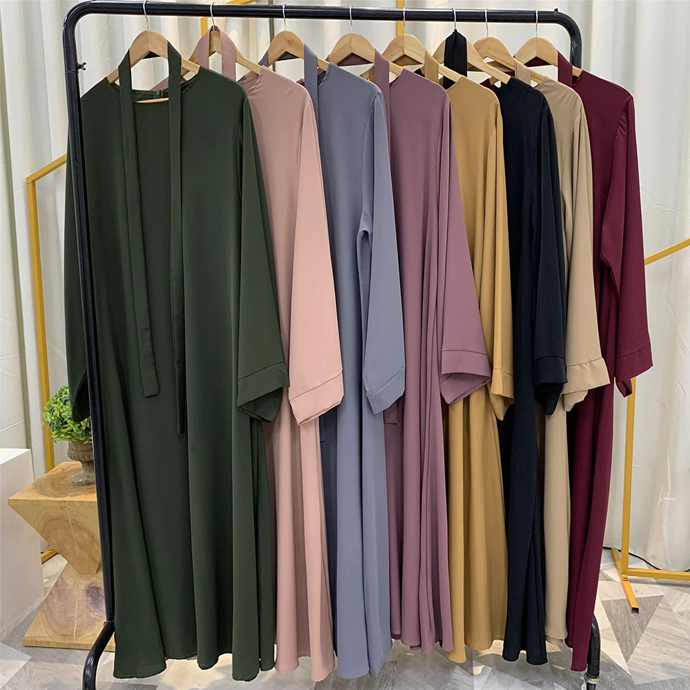 

Kaftan Women Tie Waist Loose Causul Long Sleeve Muslim Hijab Dress Islam Dubai Turkey Fashion Modset Robe
