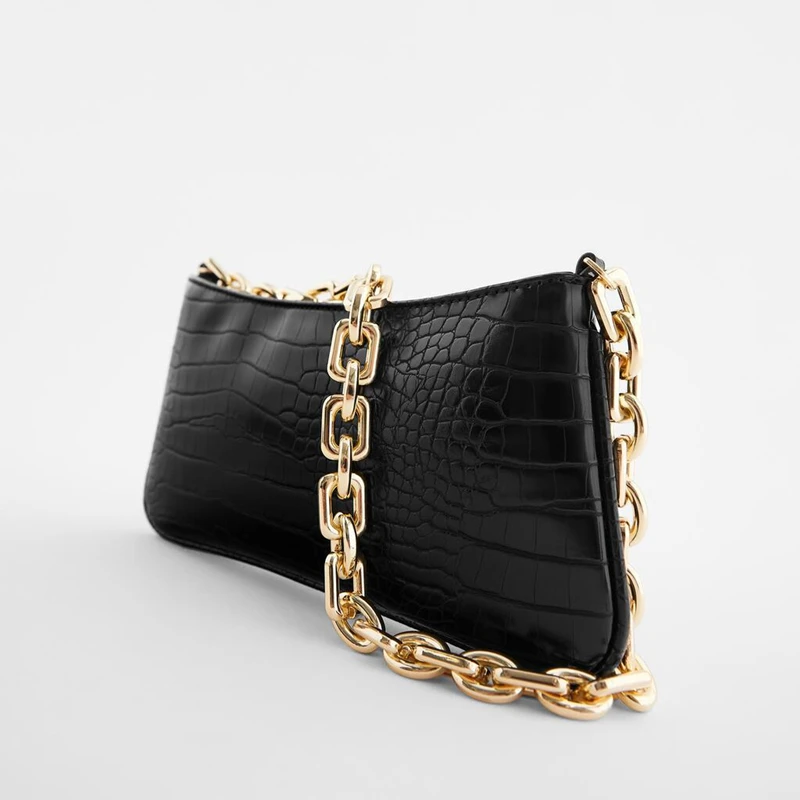 

2021 Vintage Women's Shoulder Bag Crocodile Pattern Underarm Bag Temperament Chain Handbag Trend Zipper Bags for Women