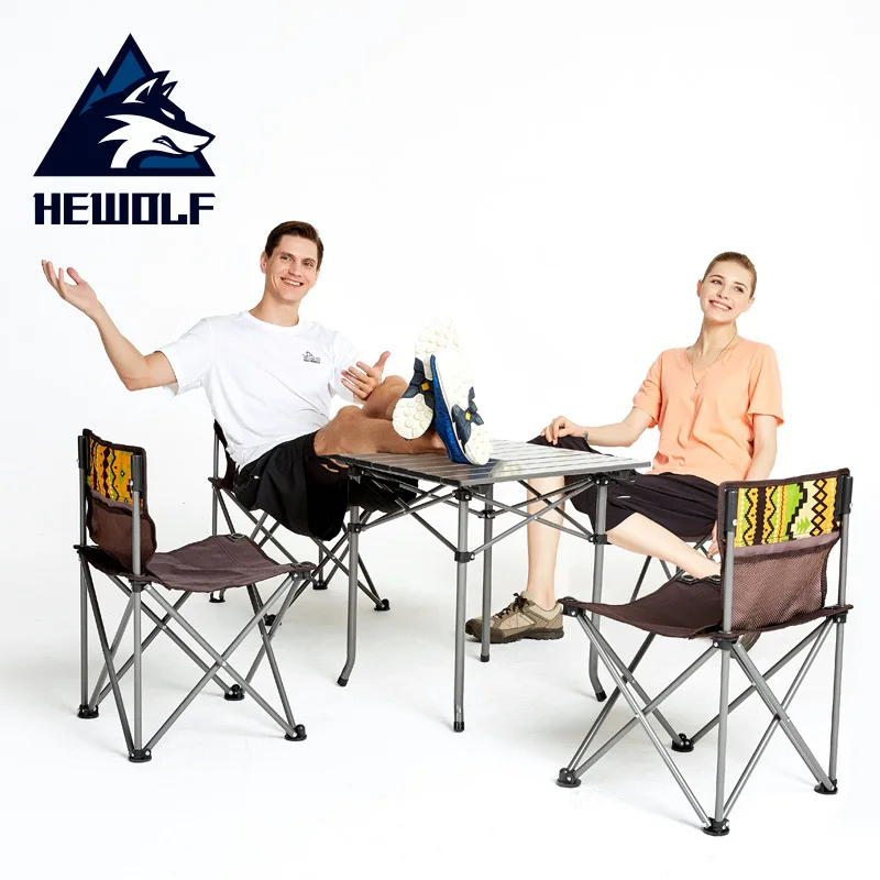 저렴한 Hewolf 휴대용 접이식 테이블과 의자 5 피스 세트 레저 피크닉 바베큐 가족 파티 야외 캠핑 테이블과 의자 세트