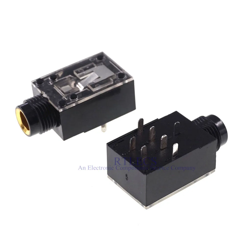 

500pcs 0.250" 6.35mm stereo phone Jack female Headphone Connector 3 conductor 7 contact through hole right Angle TRS Transparent