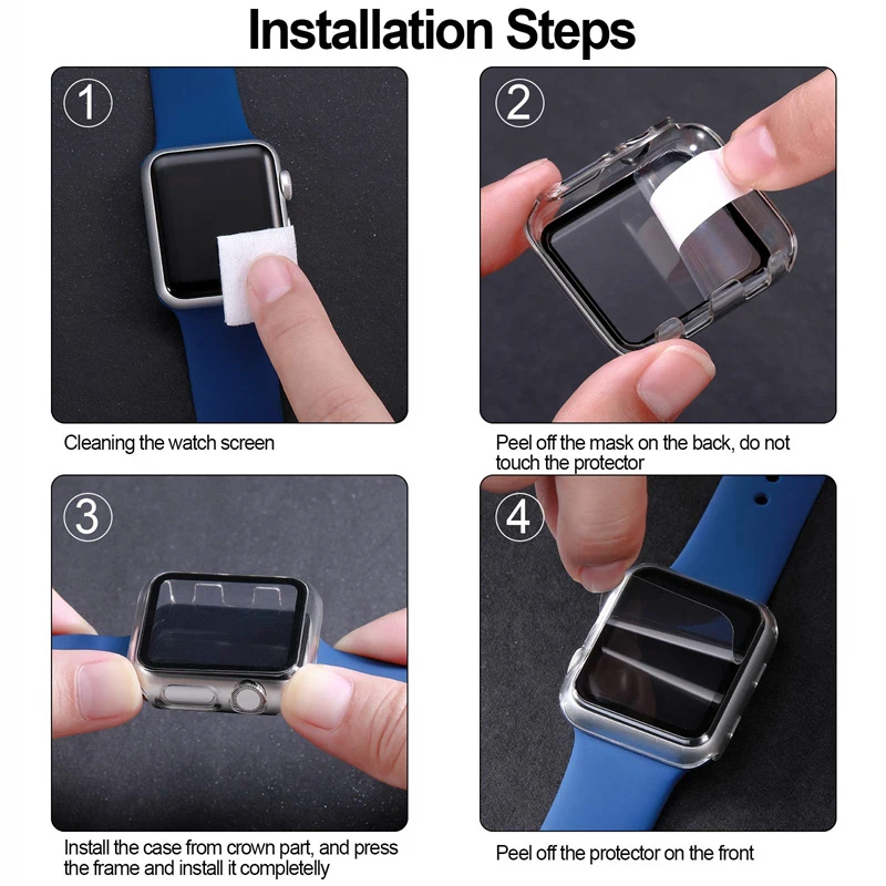 Glass+Case+Strap for Apple Watch 8 7 6 5 Band 41mm 45mm 44mm 40mm 38mm 42mm Screen Protectors for Apple IWatch Series 7 6 SE 5 4