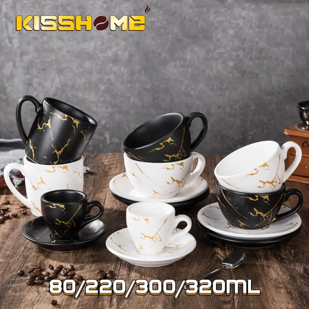 

80/220/300/320ml Nordic Marble High-Grade Ceramic Coffee Cup Set Luxury Simple Espresso Cup European Style Cappuccino Latte Mug