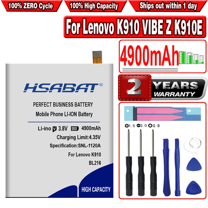 Аккумулятор HSABAT 4900mAh BL216 для аккумуляторов Lenovo K910 VIBE Z K910E|battery for lenovo|battery forbattery 3800mah |