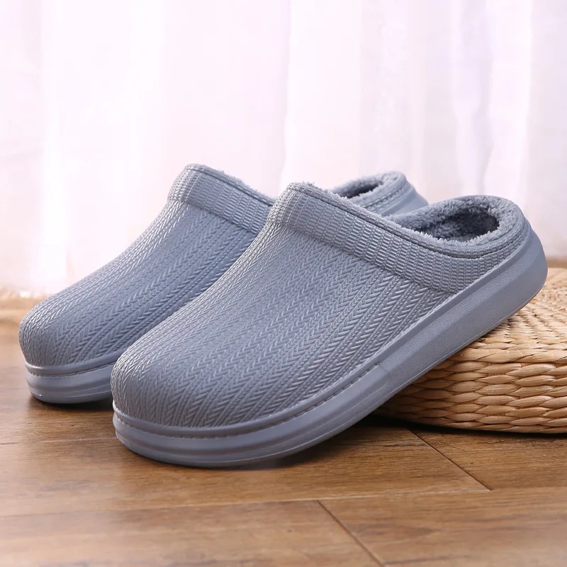 

ZEEKSON Warm Cotton Slippers Men's Waterproof Thick-soled Non-slip Go Out Home Indoor Household Half-pack Cotton Shoes