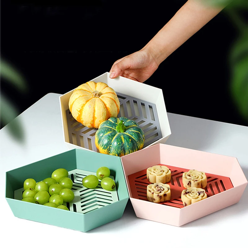 

Color Geometric Storage Tray Removable Fruit Plastic Combination Desktop Storage Tray Detachable Fruit Plate Kitchen Supplies