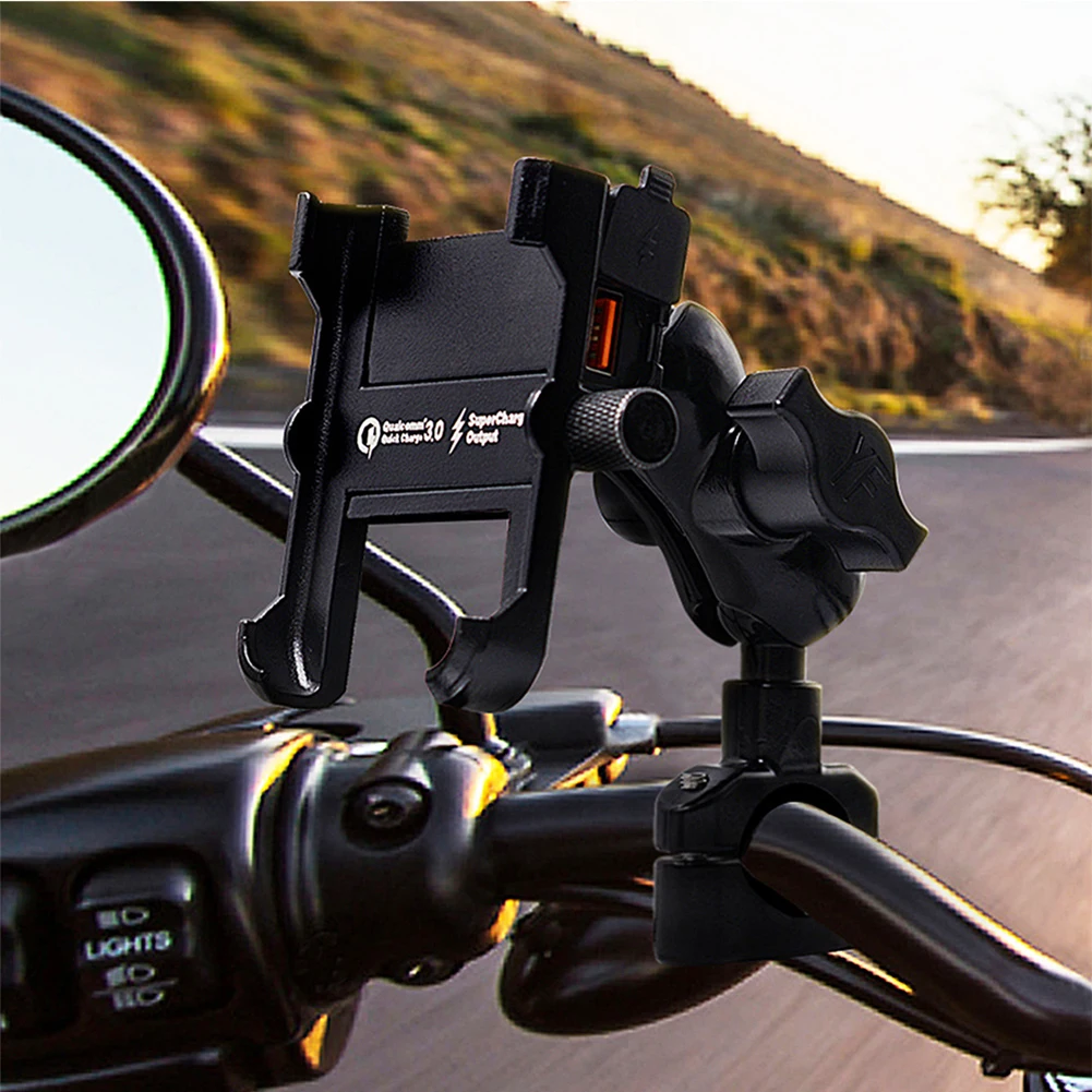

HOT SALES!!! Motorcycle QC 3.0 USB Quick Charger Mirror Handlebar Stand Smart Phone Holder