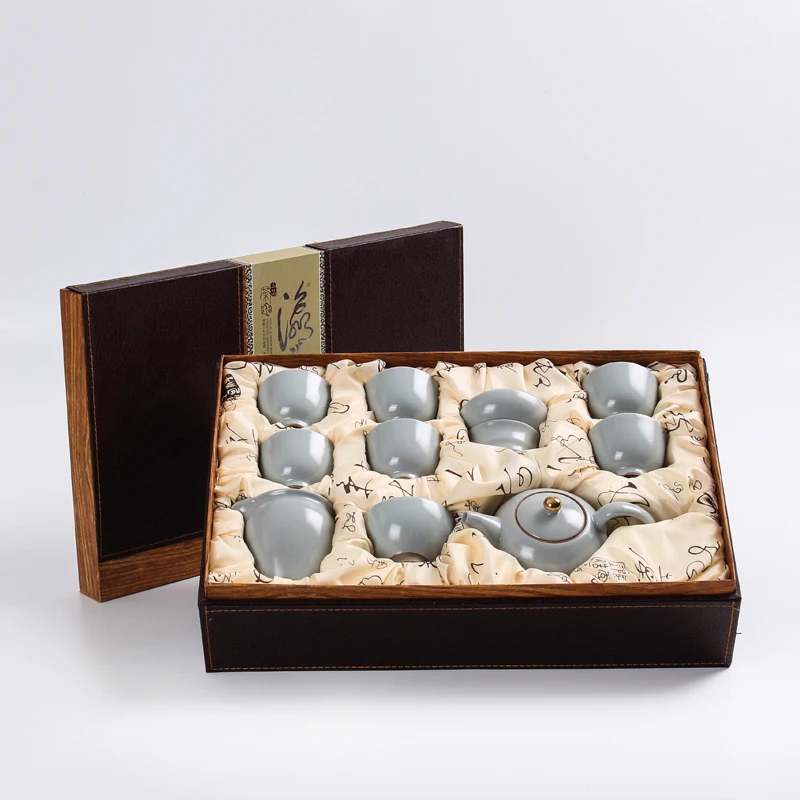 

Travel Chinese Kung Fu Tea Ceramic 10 Pcs Black Simple Suitable Household Tea Cup Set Chinese Tea Ceremony Ritual Gift MM60CJ