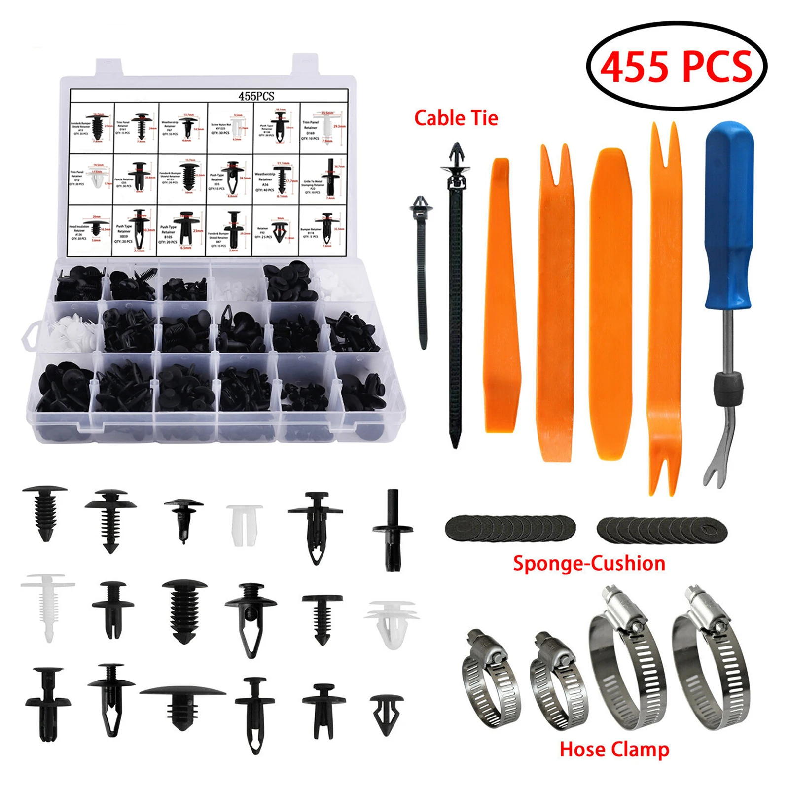 

454Pc/Set Car Retainer Clips Plastic Fasteners Push Pin Rivets Assortment
