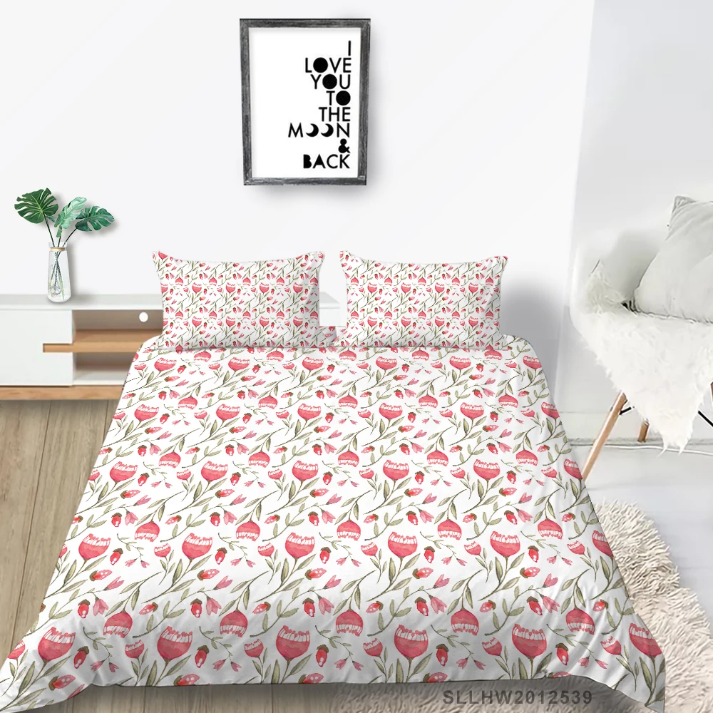 

Pink Flowers Bedding Set Full Size Country Style Duvet Cover For Girls Twin Double King Queen Single 3D Print Bed Set Buds